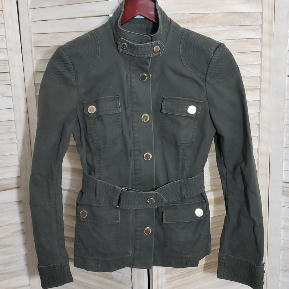 GUESS Army Green Coat w/Gold Buttons & Belt - Picture 2 of 8